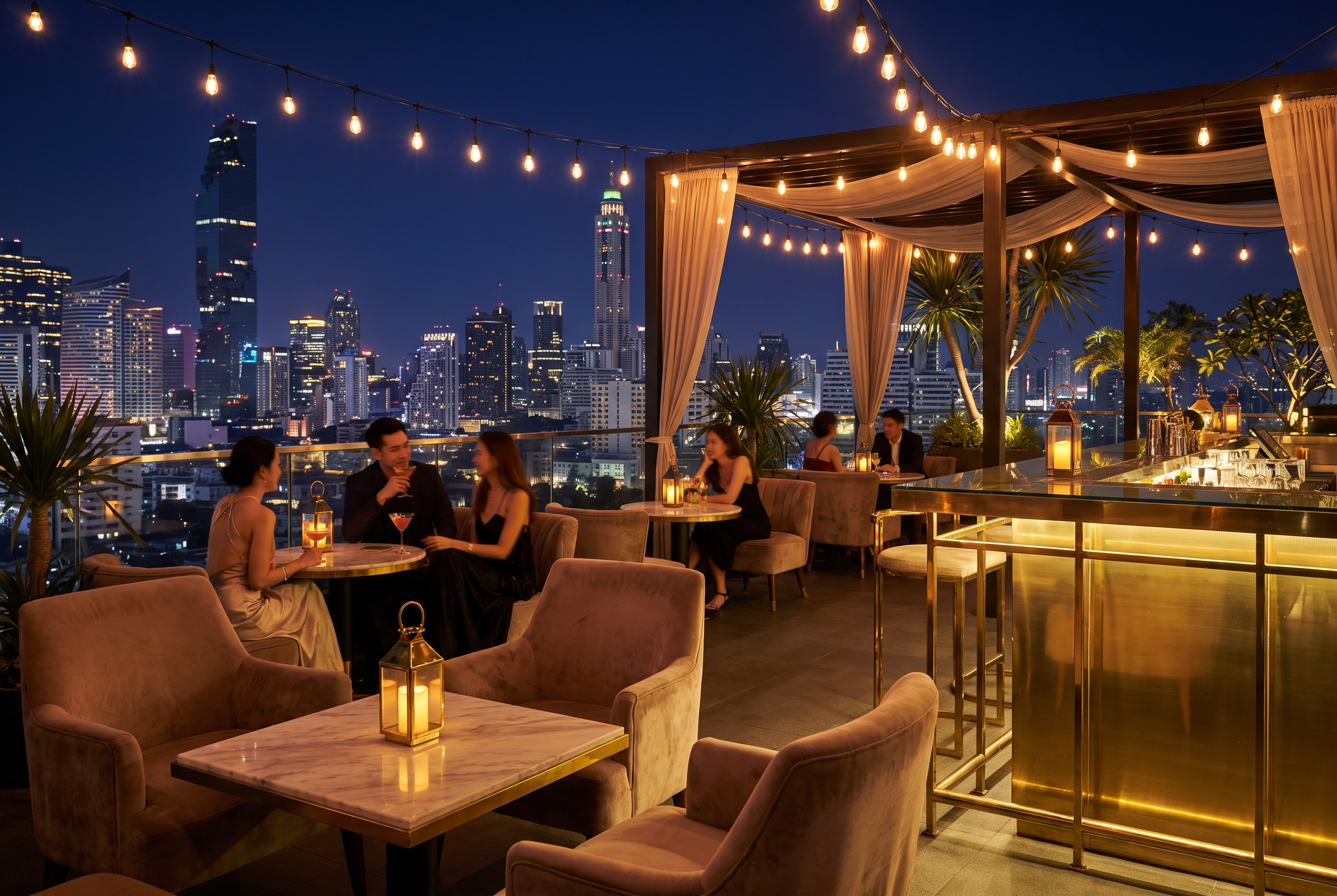 Bangkok rooftop bar at night